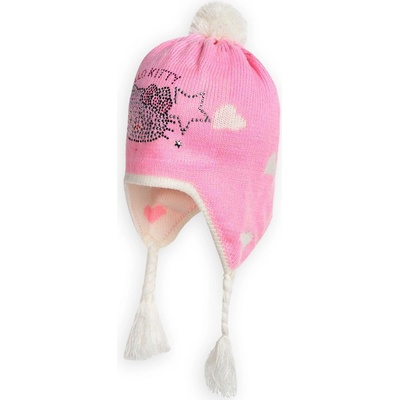 Dívčí čepice HELLO KITTY SRDCE,HVĚZDY růžová