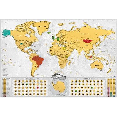 Stírací mapa světa DELUXE Blanc gold - Mapa bez lišt, dárkový tubus
