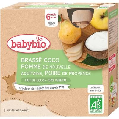 Babybio Brassé Kapsička z kokosového mléka jablko hruška 4 x 85 g