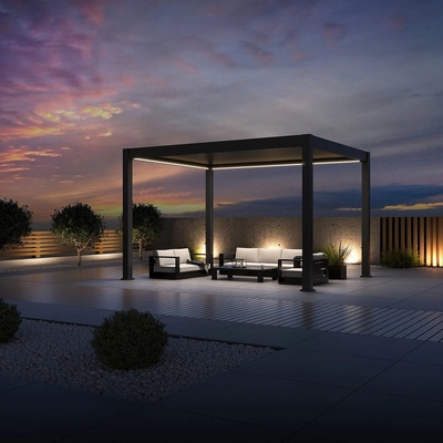 Gutroof DELUXE PRO AUTOMATIC 3x4 elektrická terasová pergola s LED osvětlením, Taupe