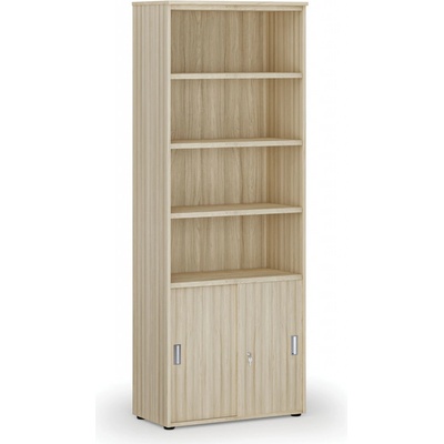 Primo Kombinovaná kancelářská skříň WOOD, zasouvací dveře na 2 patra, 2128 x 800 x 420 mm, dub přírodní – Hledejceny.cz