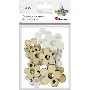 TITANUM Wooden flowers 23 and 30mm natural white 12pcs