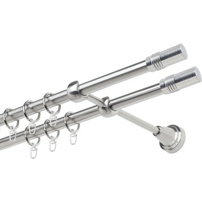 OK-GarnýžeCZ Garnýž kovová dvouřadá 19mm Cylinder double nerez 100 cm do stěny / kroužky s háčkem