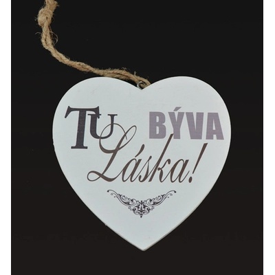 Tabuľka drevená srdce 20cm Tu býva láska