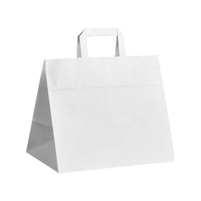 Papírová taška bílá Takeaway 320x200x280 mm s plochým uchem