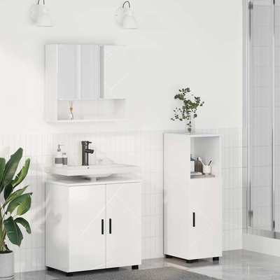 vidaXL Комплект мебели за баня Монтиране на стена 3 pcs Лъскаво бяло (3392947)