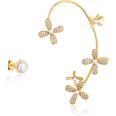 JwL Luxury Pearls luxusní pozlacené asymetrické náušnice s perlami a zirkony levá záušnice JL0776