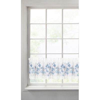 Takoy Záclonka z etamínu s malovaným potiskem modrých květů a bavlněnou krajkou 150 x 30 cm-HF-372421 | 150 x 30 cm