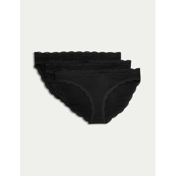 Marks & Spencer Памучни бикини с дантела, комплект 3 бр. Marks & Spencer в черно Marks & Spencer | Cheren | ЖЕНИ | XS