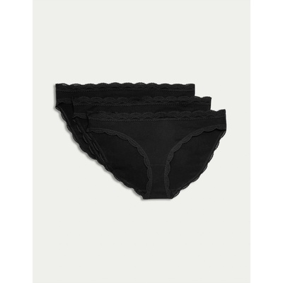 Marks & Spencer Памучни бикини с дантела, комплект 3 бр. Marks & Spencer в черно Marks & Spencer | Cheren | ЖЕНИ | XS