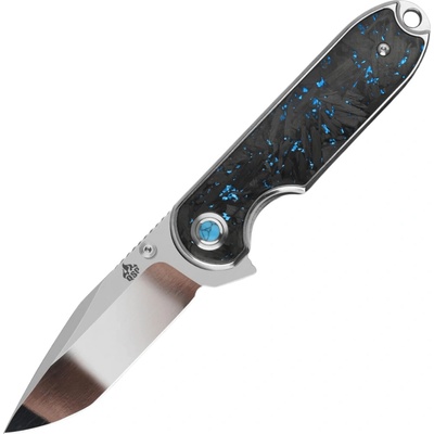 ! QSP Knife Nebula 14C28N, mirror polish, Blue shredded CF, Linerlock QS168-C