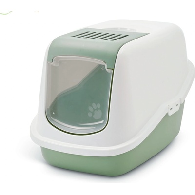 SAVIC - Закрита котешка тоалетна къща с филтър против миризми, Nestor 56х39х38.5 бяло/пастелно зелено
