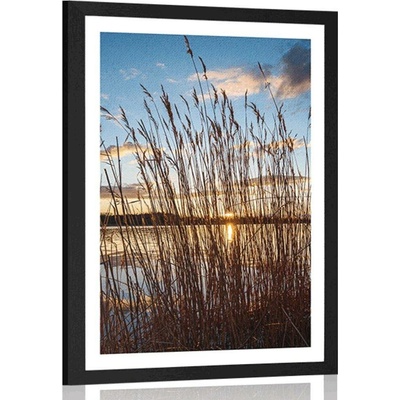 Plakát s paspartou klidná řeka u vesnice - 30x45 white
