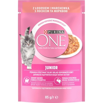Purina One Junior mini filetky s lososem a mrkví ve šťávě 26 x 85 g