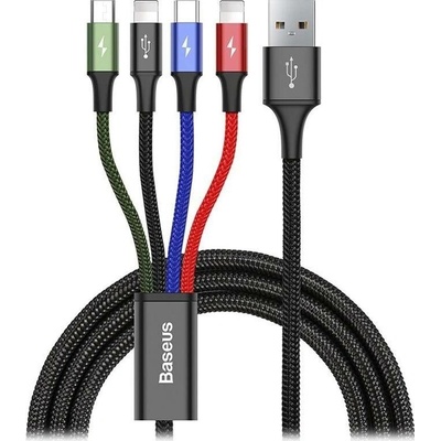Baseus rychlý nabíjecí / datový kabel 4v1 2* Lightning + USB-C + Micro USB 3, 5A 1, 2m, černá