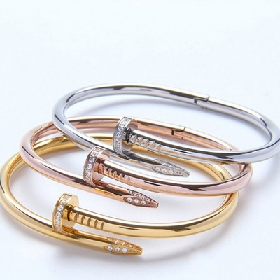 Prosperk náramek hřebík ocelový s kamínky rose gold S3292