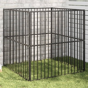 vidaXL Кошара за кучета с 4 панела, черна, поцинкована стомана (172209)