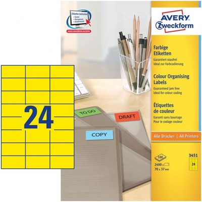 Avery-Zweckform 3451 etikety 70 x 37 mm papier žltá 2400 ks trvalé univerzálne etikety 100 listov A4; 3451