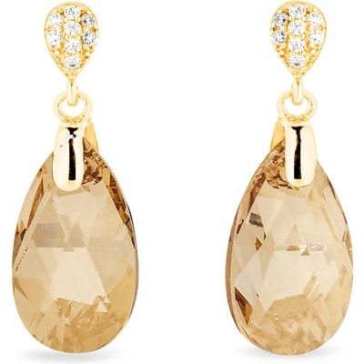 Spark stříbrné pozlacené náušnice s krystaly Swarovski Elements zlatá kapka Dainty Drop KWG610616GS Gold Shadow