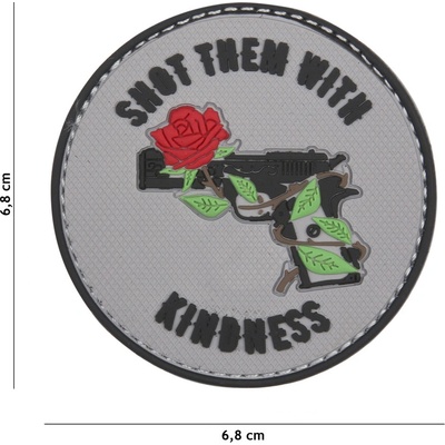 Gumová nášivka 101 Inc nápis Shot Them With Kindness - sivá