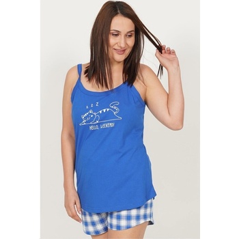 Макси лятна пижама в синьо и каре