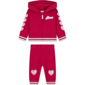 Guess Спортен екип цвят череша за бебе момиче с розови детайли и надписи Guess