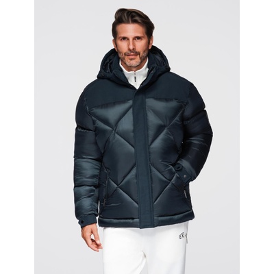 Ombre Clothing Мъжко яке с качулка и геометрично диамантно прошиване - тъмно синьо V2 OM-JAHP-0237 Ombre Clothing Ombre Clothing | Sin | МЪЖЕ | S
