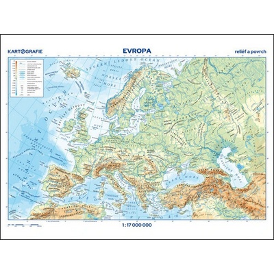 Evropa reliéf a povrch 1:17 000 000