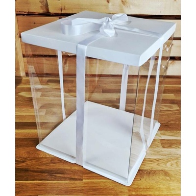 Plastový hranatý box na torty bez stuhy 4Cake biely (33 x 33 x 40 cm)