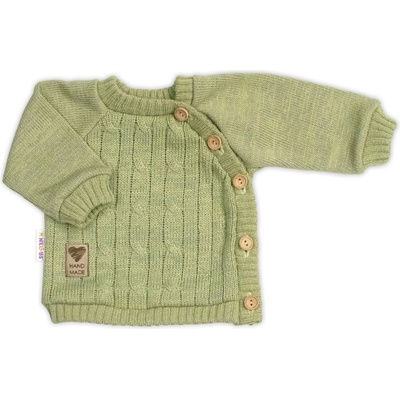 Baby Nellys Rastúci pletený svetrík a nohavice s vreckom Hand Made 2D, Nature olivová