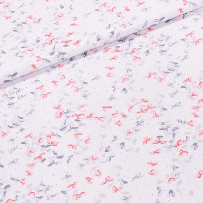 Bavlněné plátno 203000/250, červené a šedé lístky na bílé, š.160cm (látka v metráži)