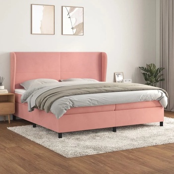 vidaXL Боксспринг легло с матрак, розово, 200x200 см, кадифе (3129116)