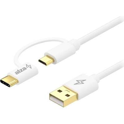 AlzaPower APW-CBM20C20W Core 2 in 1 Micro USB + USB-C 2m, bílý