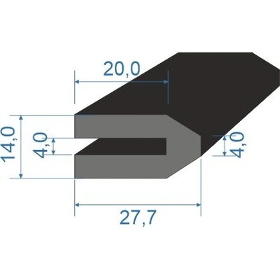 05356155 Pryžový profil tvaru "U", 27,7x14/4mm, 70°Sh, NBR, -40°C/+70°C, černý
