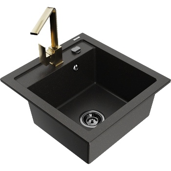 Mexen Vito кухненска мивка от гранит с 1 камера с кухненски смесител Rita, черна/златна металик - 6503-75-670300-50-B (6503-75-670300-50-B)