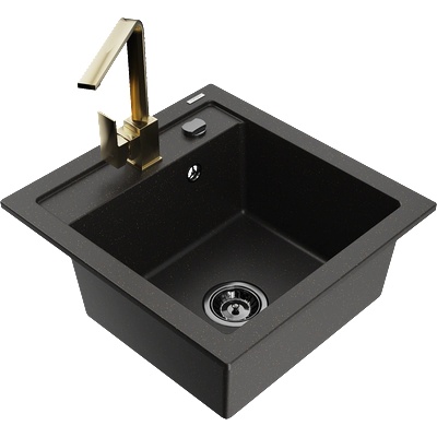 Mexen Vito кухненска мивка от гранит с 1 камера с кухненски смесител Rita, черна/златна металик - 6503-75-670300-50-B (6503-75-670300-50-B)