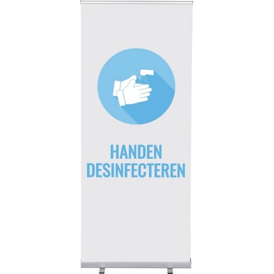 Jansen Display Set Roll-baneru Budget s vytištěným motivem dezinfikovat ruce, bílý, holandsky, 870 x 2080 mm