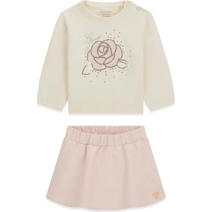 Guess Бебешки комплект Guess от две части - фин пуловер с нежна роза и кокетна пола