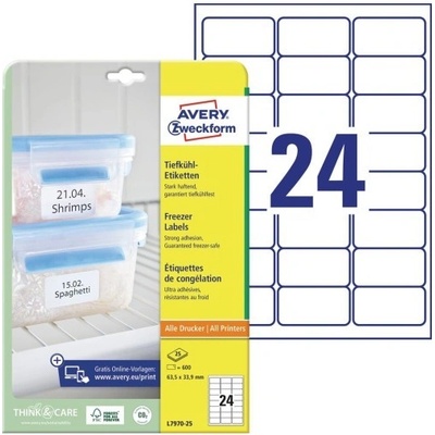 Avery Zweckform Etikety 600 ks A4 bílá 63,5 x 33,9 mm mrazuvzdorné L7970-25