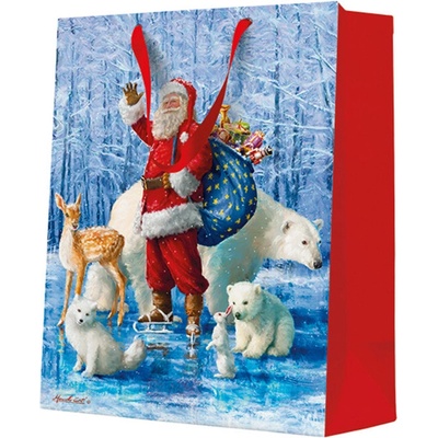 PAW Dárková taška velká - Santa Claus with animals 26,5x13x33,5 cm