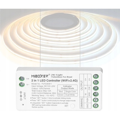 WIFI LED přijímač 2v1 Jednobar/CCT MiBoxer 12-24VDC 12A FUT035W+/tlač.