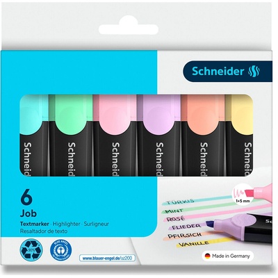Sada zvýrazňovačov SCHNEIDER 1-5 mm SCHNEIDER Job Pastel 6 rôznych pastelových farieb