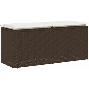 vidaXL Градинска пейка с възглавница Кафява 110x40x44 cm Поли ратан (4104146)