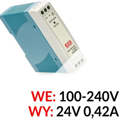 Napájací zdroj 24 V DC 0,42 A Mean Well MDR-10-24 EC-10293