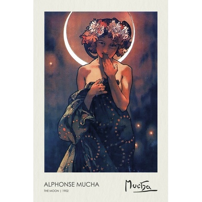 Plagát, Obraz - The Moon (The Moon and The Stars Series) 1902, Alphonse Mucha, 26.7 × 40 cm