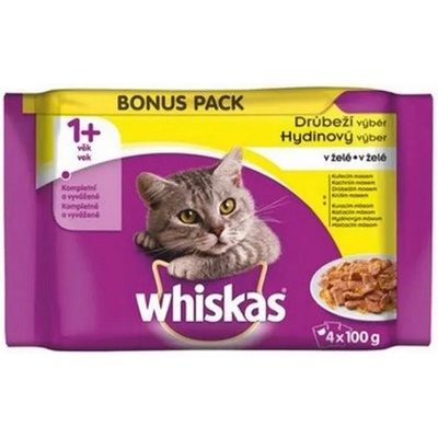 Whiskas hydinový výber jelly kura kačka hydina morka 4 x 85 g