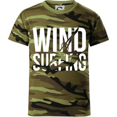 Windsurfing nápis dětské maskáčové triko zelený maskáč