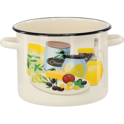 CHOMIK Smaltovaný hrniec 5,5 l 22 cm krémový s dekorom olív CH-EMA7473