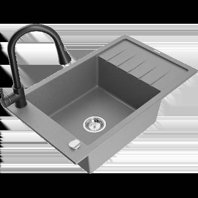 Elias гранитна мивка с 1 отделение с дренаж и кухненски смесител Elia, сив - 6511-71-670101-70 (6511-71-670101-70)