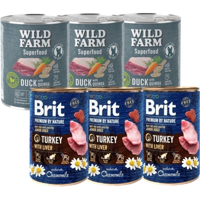 Brit Premium by Nature Turkey With Liver 3 x 800 g & Wild Farm Superfood Duck 3 x 800 g